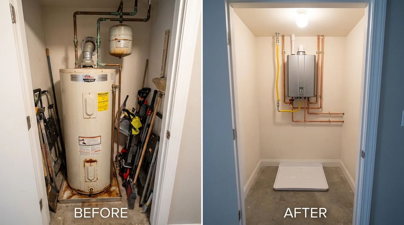 Tank water heater versus wall-mounted tankless unit comparison for Gove, KS homeowners